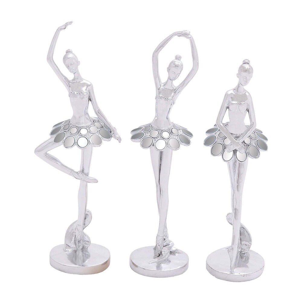 Silver Polystone Dancer Sculpture with Mirror Accents (Set of 3)   3 ASST 14\