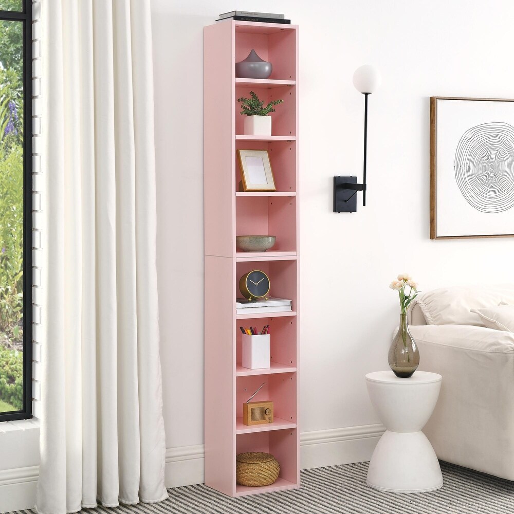 Adjustable 8 Tier Media Tower: Streamlined CD/DVD Storage  Bookcase with Adjustable Shelves. Versatile Double Decker Display