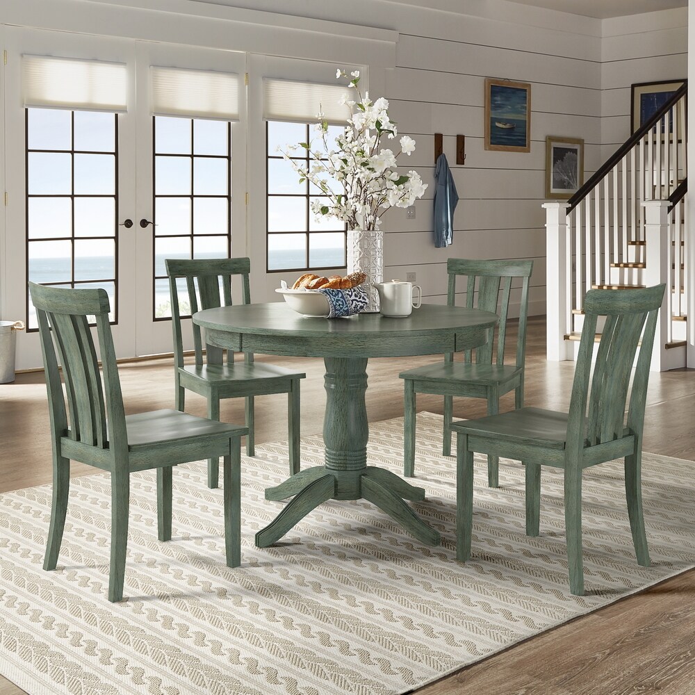 Wilmington II Round Pedestal Base Antique Sage Green 5 Piece Dining Set by iNSPIRE Q Classic