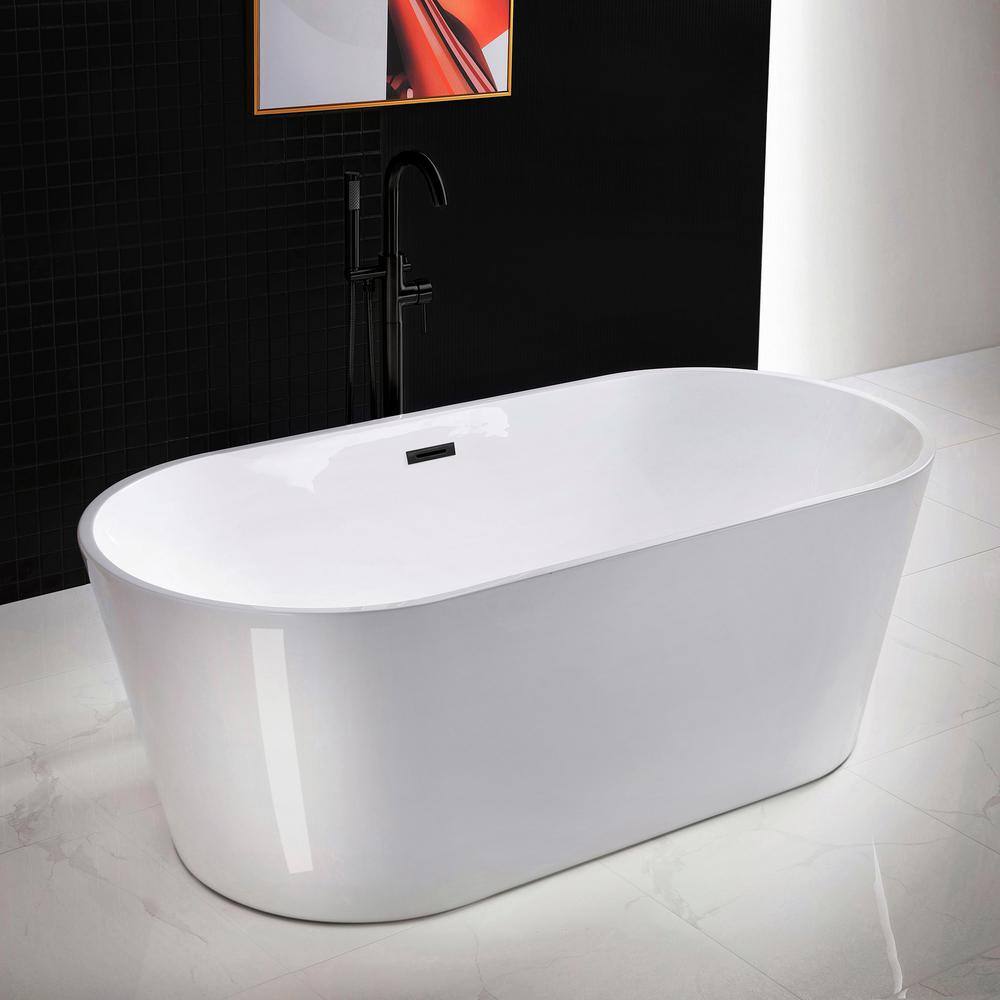 WOODBRIDGE 67 in. Acrylic FlatBottom Double Ended Bathtub with Matte Black Overflow and Drain Included in White HBT6021