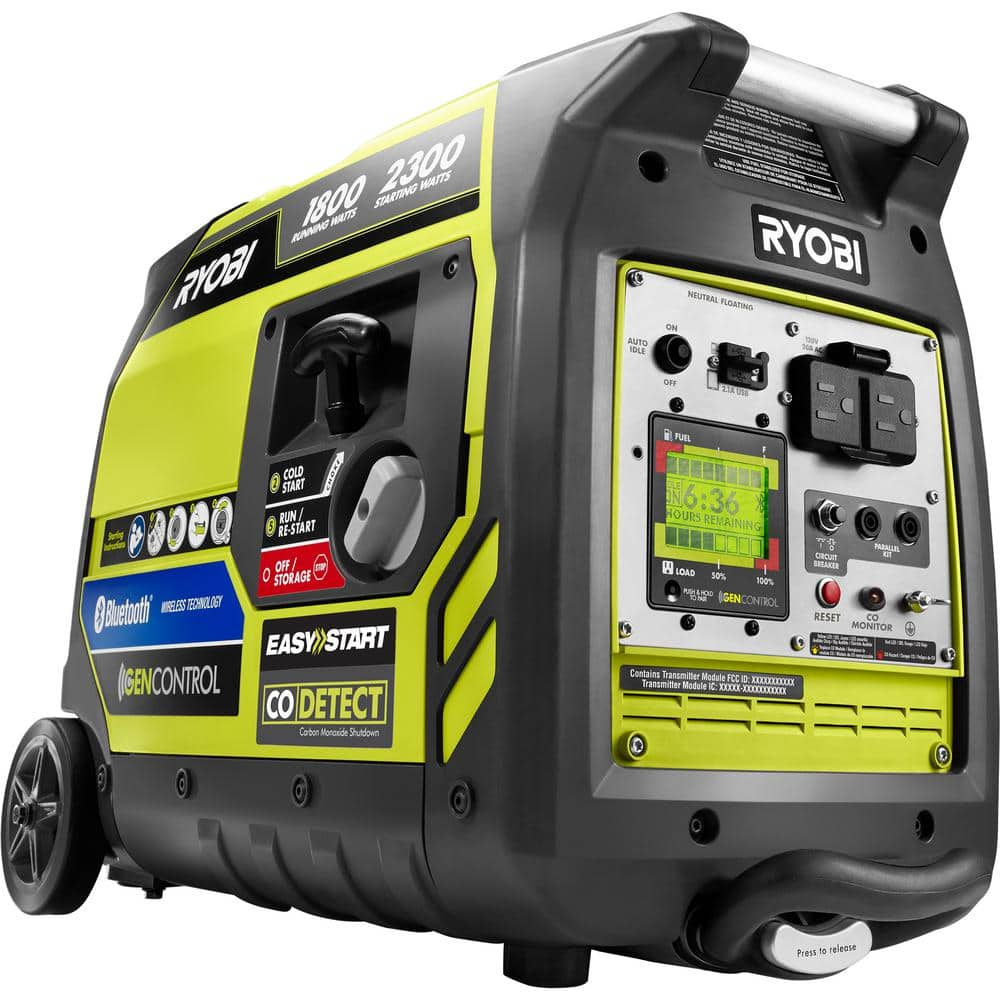 💥RYOBI 2,300-Watt Recoil Start Bluetooth Super Quiet Gasoline Powered Digital Inverter Generator with CO Shutdown Sensor RYi2322