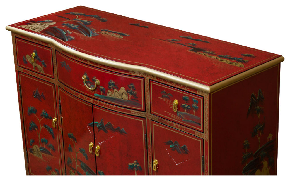 Red Lacquer Chinoiserie Scenery Motif Oriental Hall Cabinet   Asian   Accent Chests And Cabinets   by China Furniture and Arts  Houzz