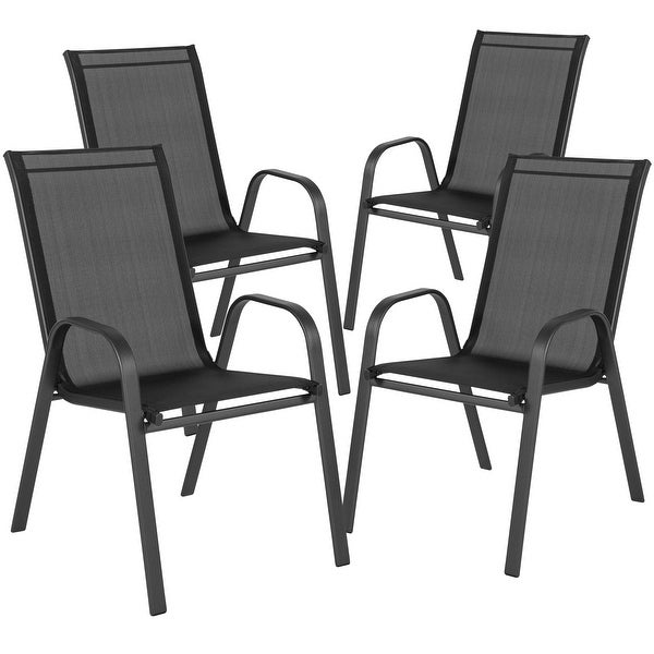 4 Pack Brazos Series Navy Outdoor Stack Chair with Flex Comfort Material and Metal Frame