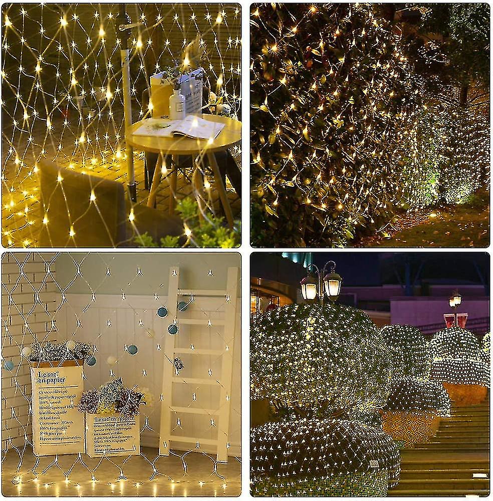 200 Led Net String Lights 3mx2m 8 Modes Energy Waterproof，warm White