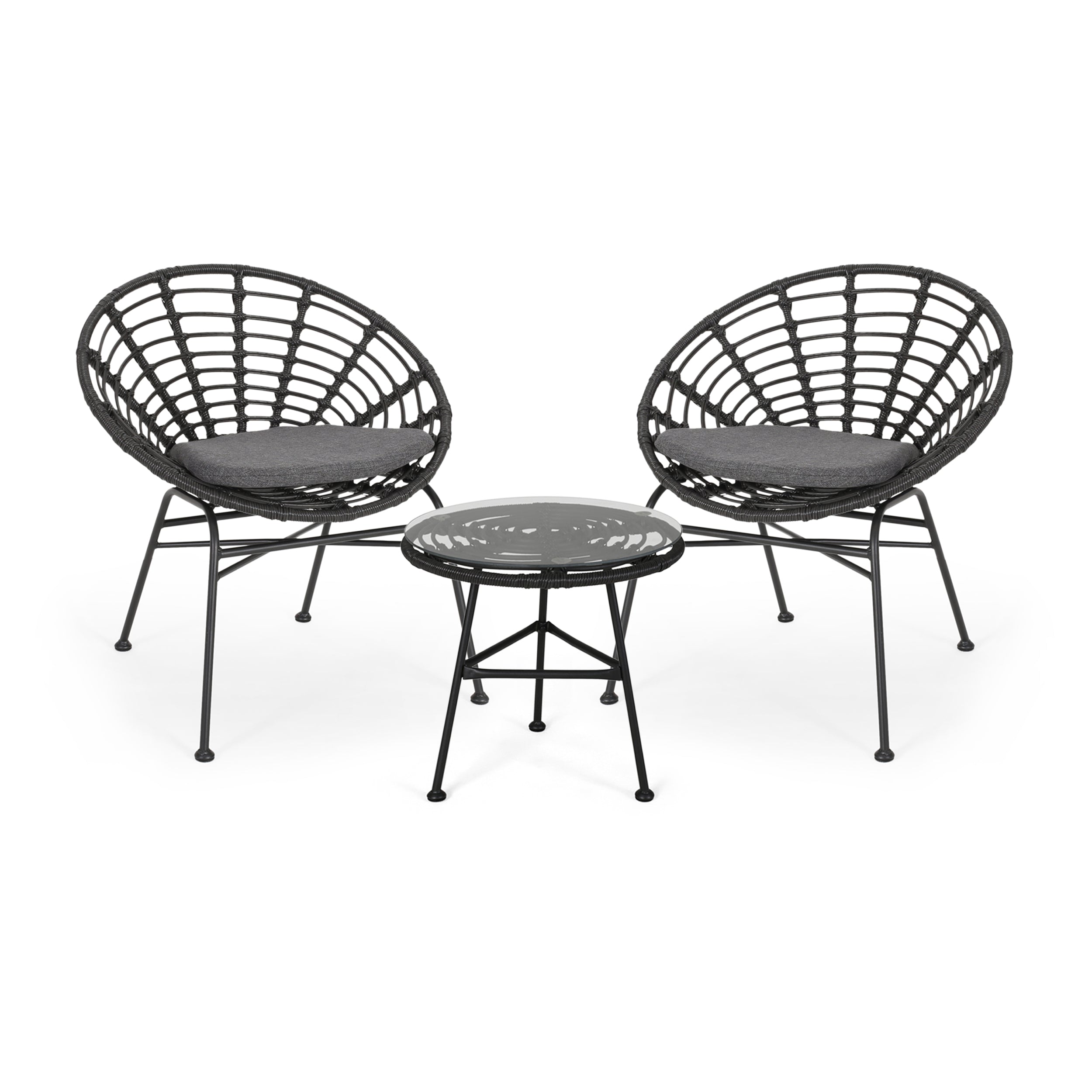 Seaton Outdoor Modern Boho 2 Seater Wicker Chat Set with Side Table