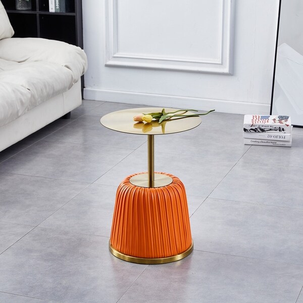 Grondin Modern Simplicity Style Round End Table Sofa Side Table Accent Table with Brass Metal Top and PU Upholstered Base