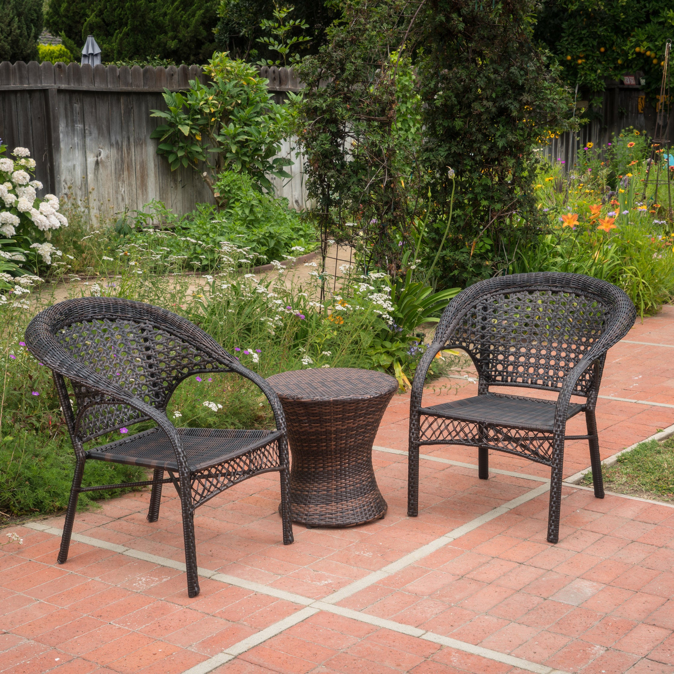 Mystic Outdoor 3 Piece Multi-brown Wicker Stacking Chair Chat Set