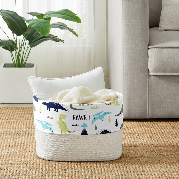 Sweet Jojo Designs Woven Cotton Rope Decorative Storage Basket Bin Mod Dinosaur Blue And Green