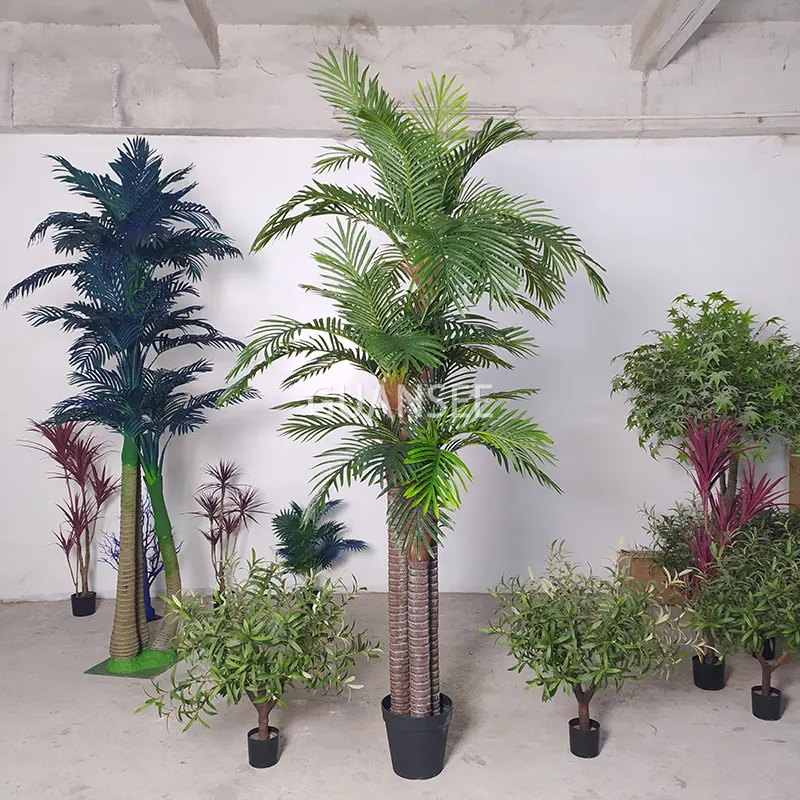 Indoor outdoor decoration green and blue plastic artificial plants artificial palm tree