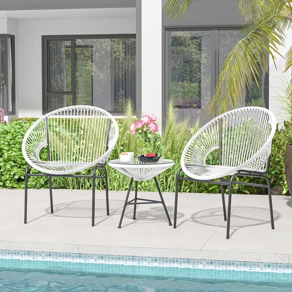 3PCS Patio Acapulco Furniture Bistro Set with Glass Table