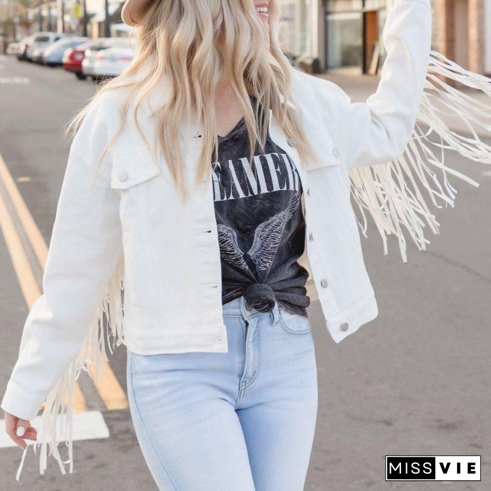 Festival Gypsy Western Fringe Denim Jacket With-Tassels