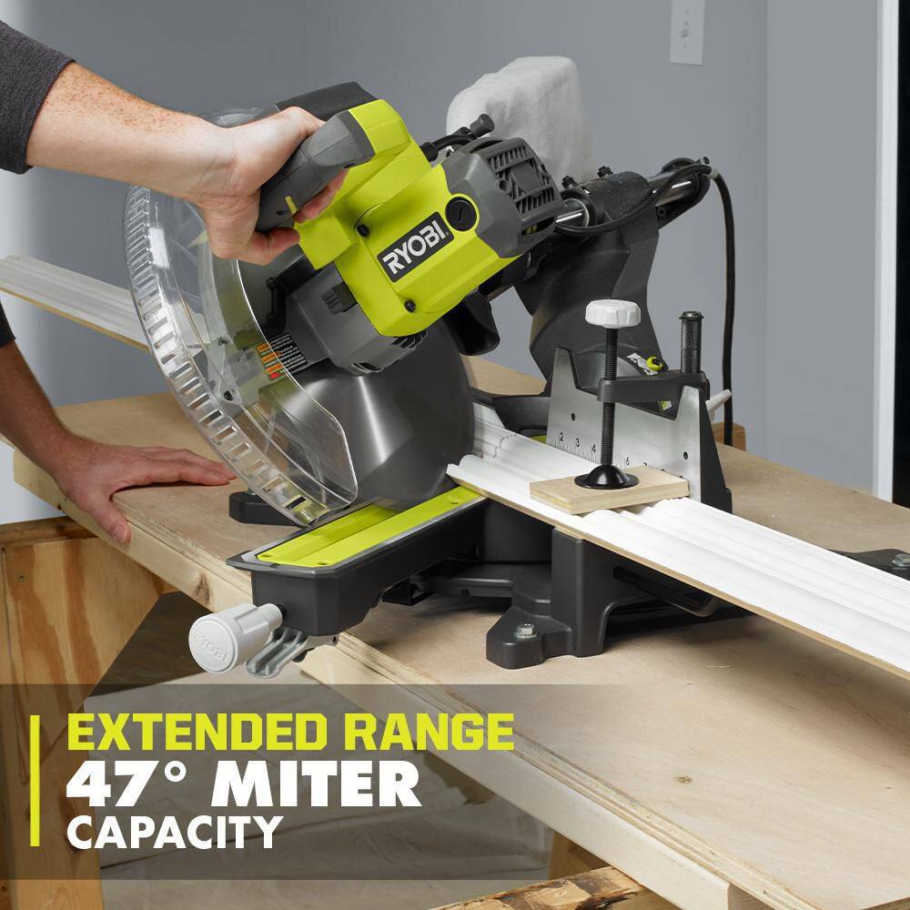 RYOBI 15 Amp 12 in. Sliding Compound Miter Saw with 12 in. 40 Carbide Teeth Thin Kerf Miter Saw Blade TSS121-A181201