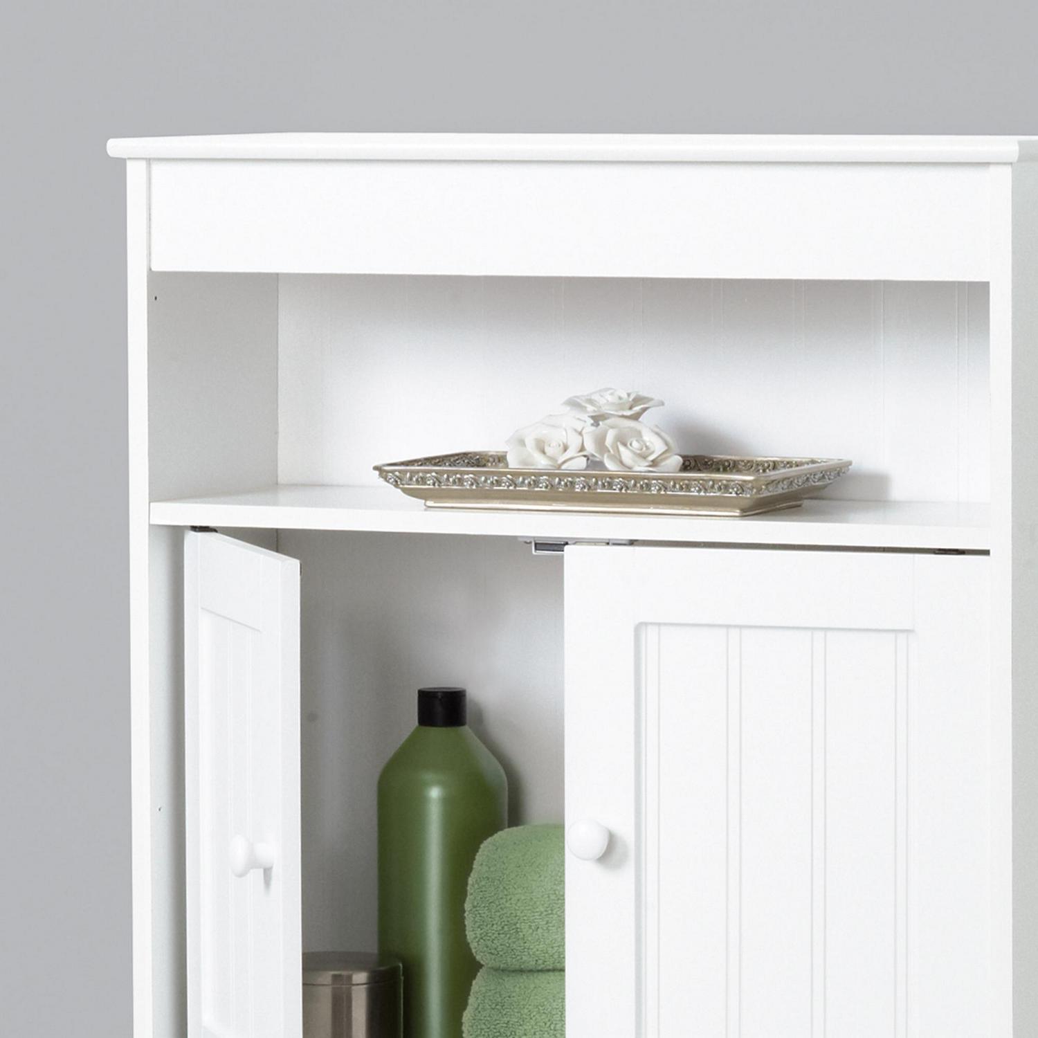 White Bathroom Spacesaver with Cabinet and 3 Shelves Zenna Home Country Cottage overtheToilet  Crowdfused