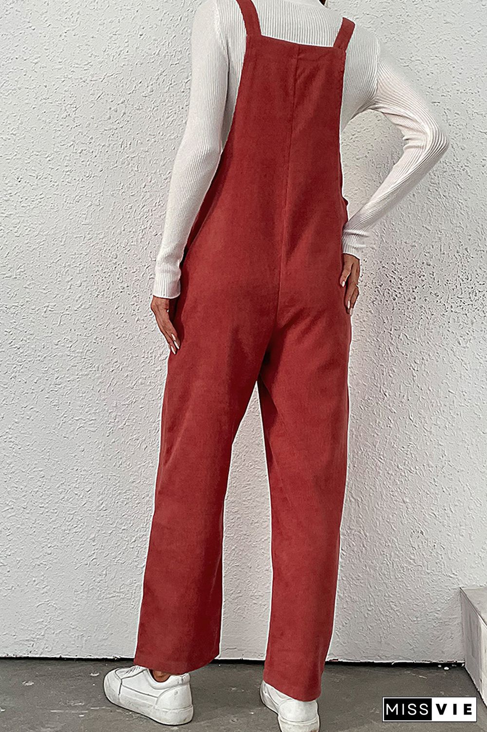 Red Corduroy Overall Jumpsuit