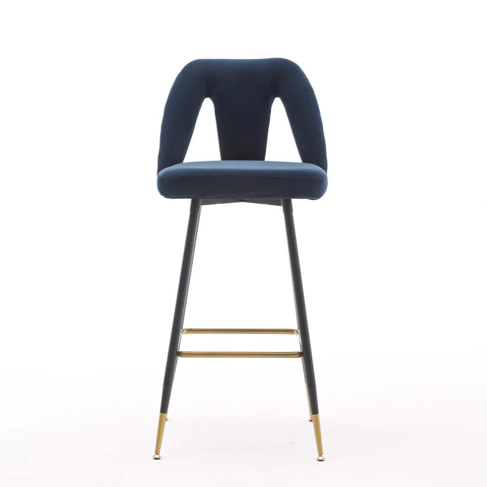 wetiny 40.80 in.Blue Low Back Metal Bar Stool with Velvet Seat Set of 2 Z-T-0810002-5