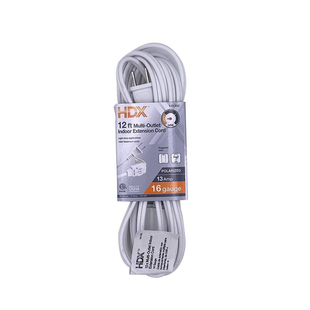 HDX 12 ft. 162 Light Duty Indoor Extension Cord White FSEX06