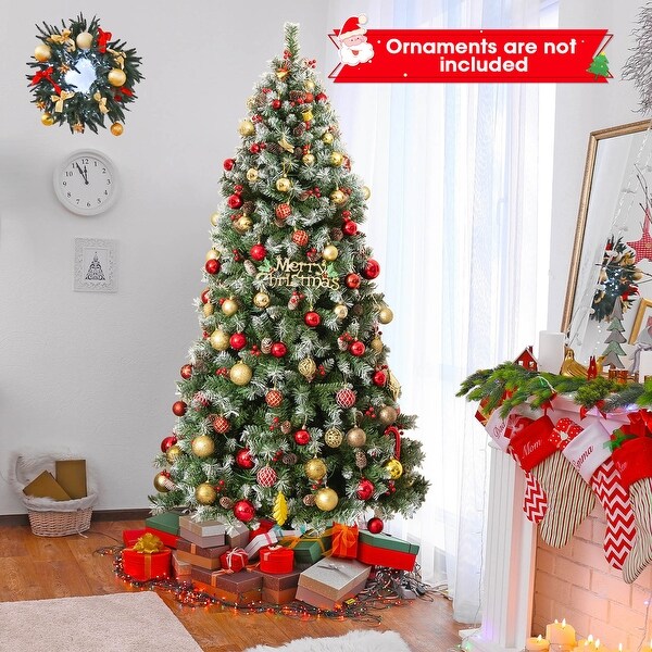 Holiday Hinged Christmas Tree with PVC Branch Tips，Warm White LED Lights