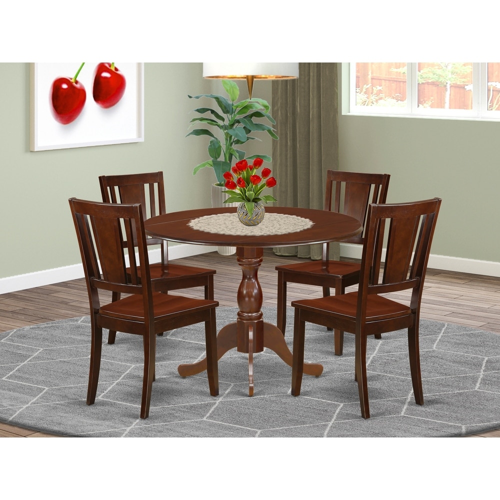 East West Furniture 5 Piece Dining Set  a Round Dining Table and 4 Kitchen Chairs  Mahogany (Seat Options)