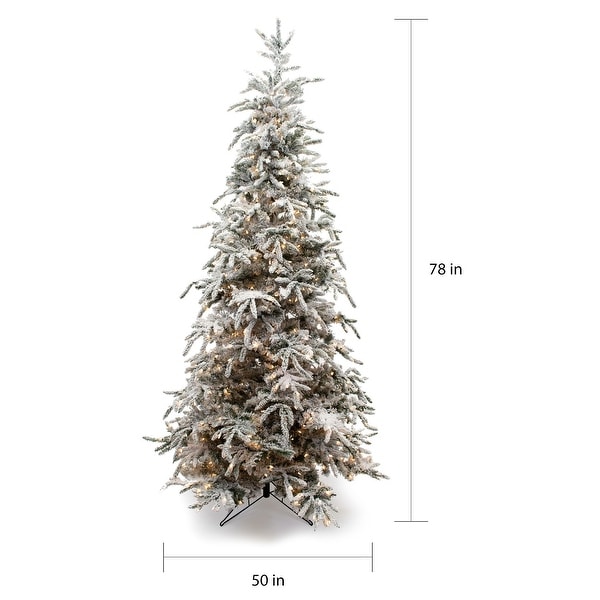 6.5foot Snowy Flocked Balsam Prelit Artificial Christmas Tree