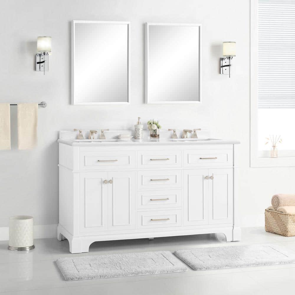 Home Decorators Collection Melpark 60 in W x 22 in D x 345 in H Bath Vanity in White with White Cultured Marble Top