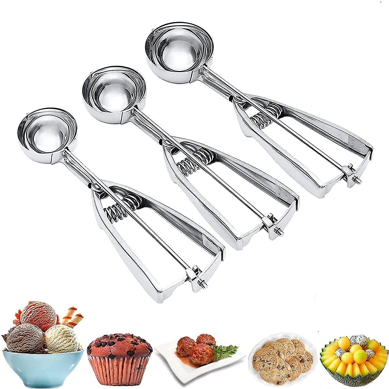 3pcs Ice Cream Scoop Stainless Steel Cookie Scoops Baking Kitchen Tool