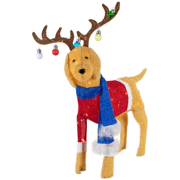 Led Lighted Dog Wearing Antlers Christmas Outdoor Yard Decoration