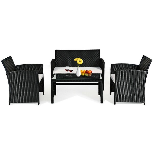 Costway 4PCS Patio Rattan Wicker Furniture Conversation Set Cushioned