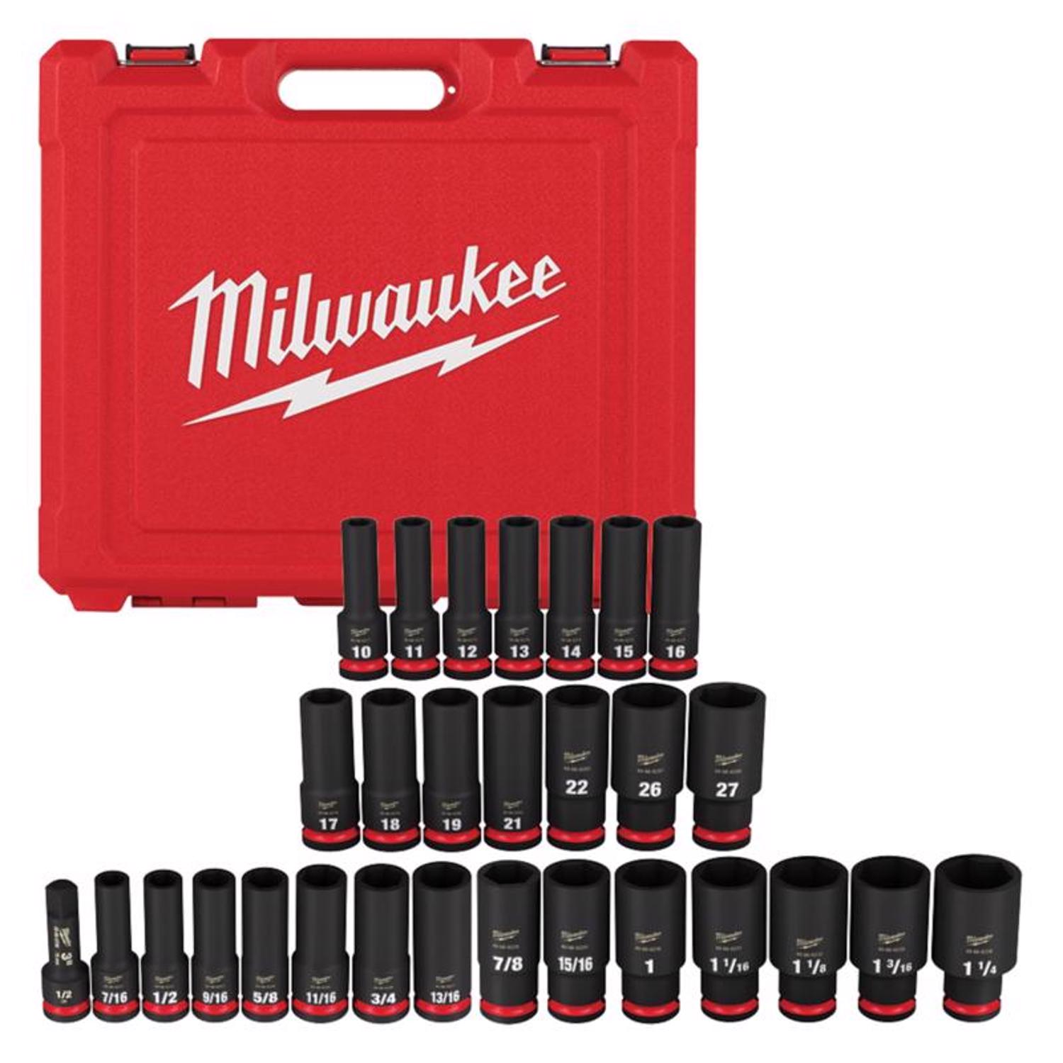 MW Shockwave 1/2 in. drive Metric/SAE 6 Point Deep Socket Set 29 pc