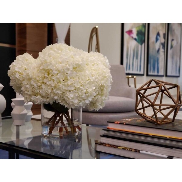 White Hydrangea Bouquet in clear glass cylinder vase