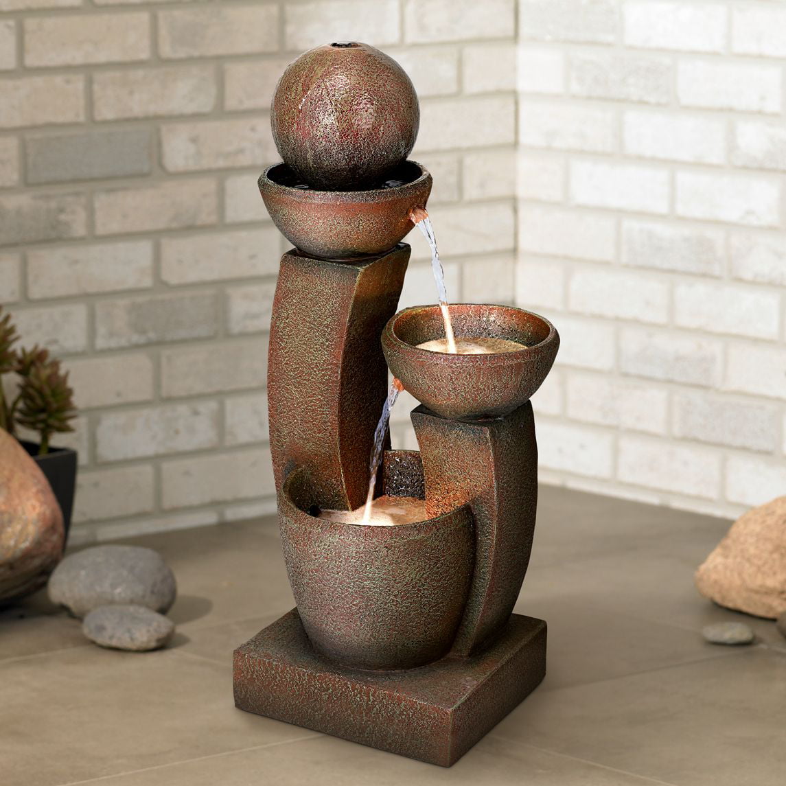 John Timberland Modern Zen Outdoor Floor Water Fountain with Light LED 31