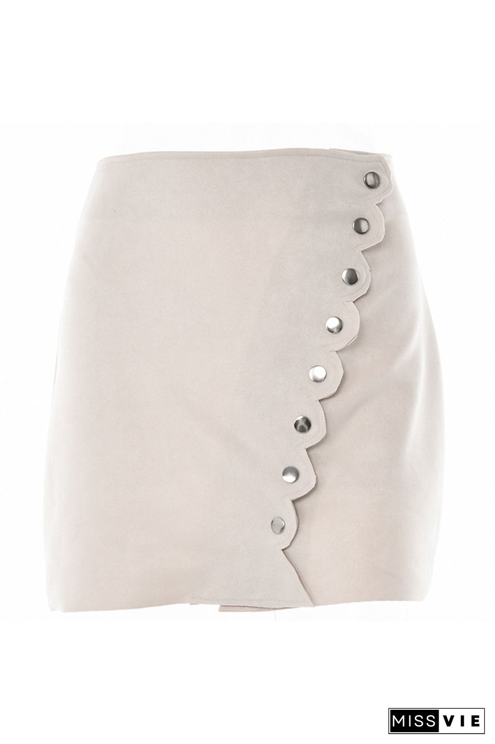 Scallop Edge Buttons Suede Skirt