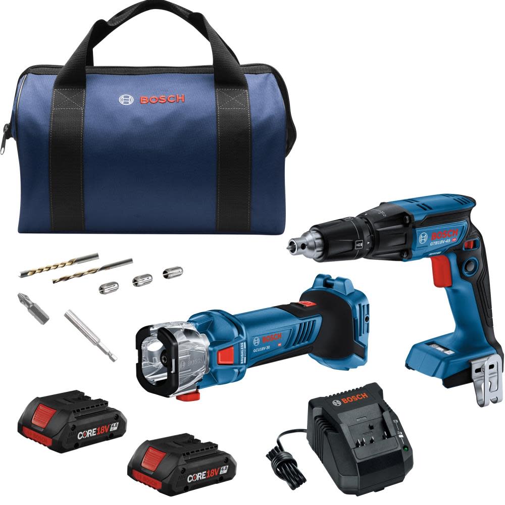 Bosch 18V 2 Tool Combo Kit with Screwgun Cut Out Tool and Two CORE18V 4.0 Ah Compact Batteries GXL18V-291B25 from Bosch