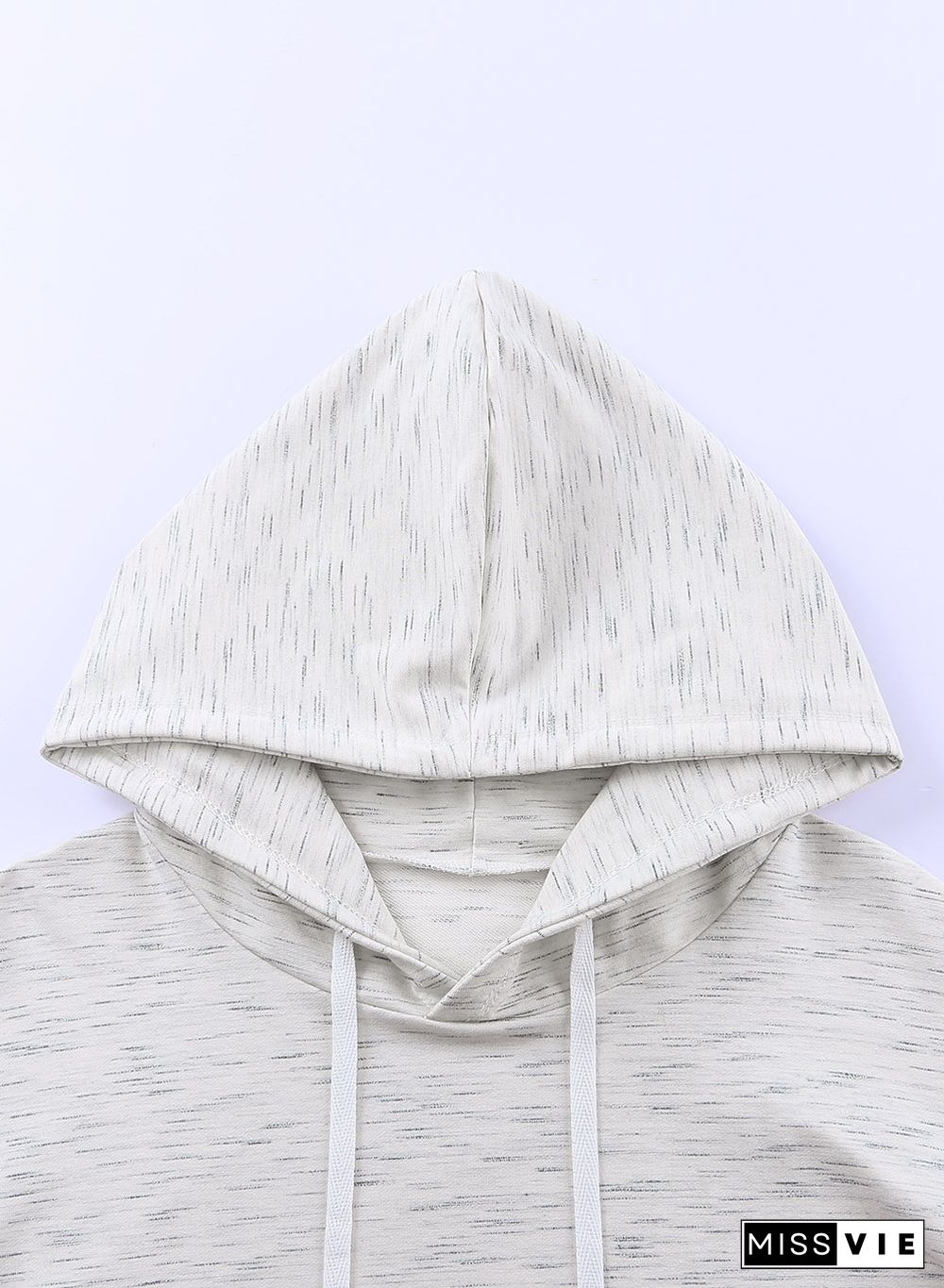 White Marbled Drawstring Cropped Hoodie