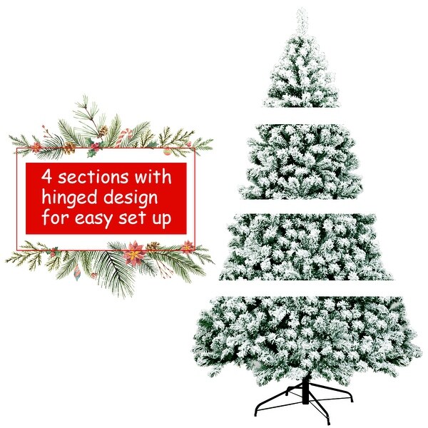 Gymax 7.5ft Prelit Snow Flocked Christmas Tree Hinged Pine Tree