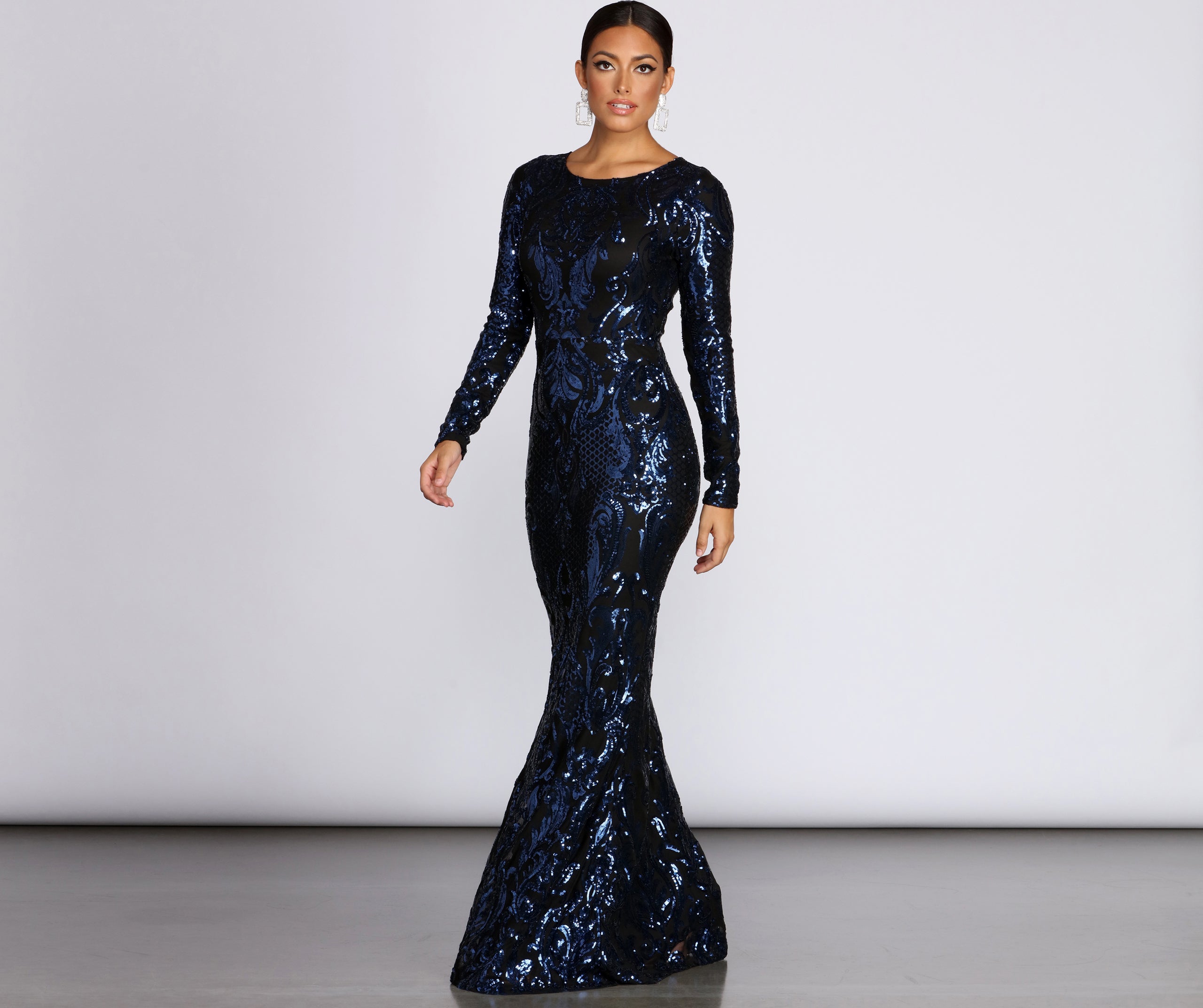 Teddi Sequin Long-Sleeve Gown