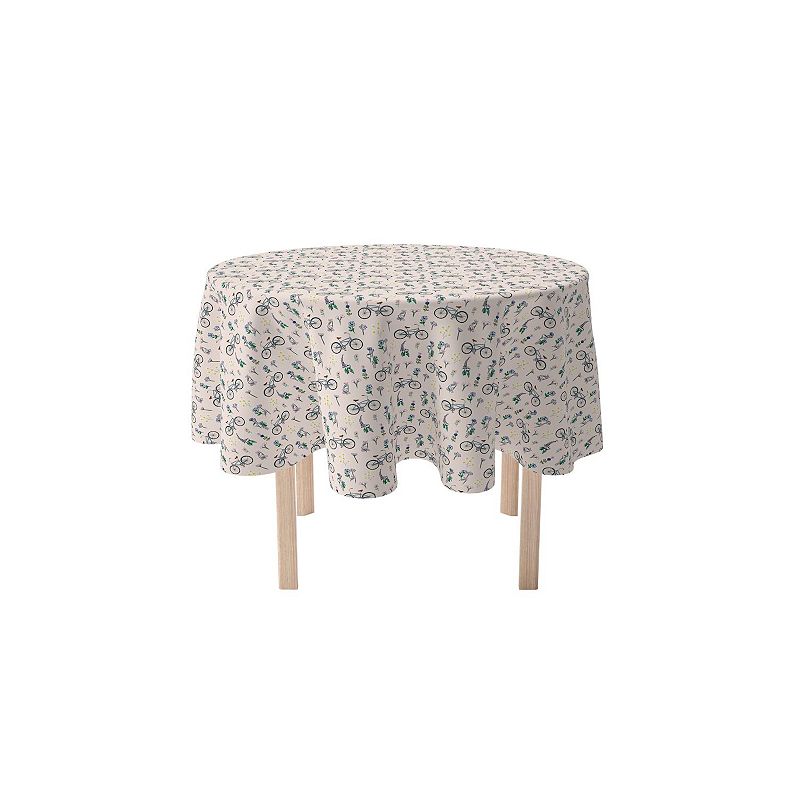 Round Tablecloth， 100% Polyester， 60 Round， Bike Ride in Flowers