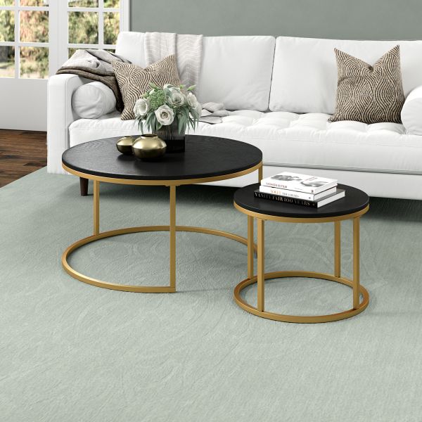 Watson Round Nested Coffee Table with MDF Top in Gold/Black Grain