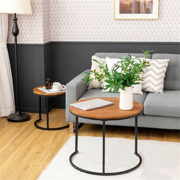 Set of 2 Round Stacking Nesting Coffee Tables