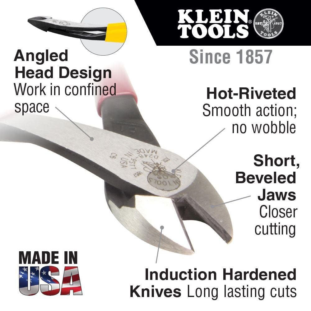 Klein Tools 8'' Journeyman High-Leverage Angled Head Diagonal-Cutting Pliers J2488 from Klein Tools