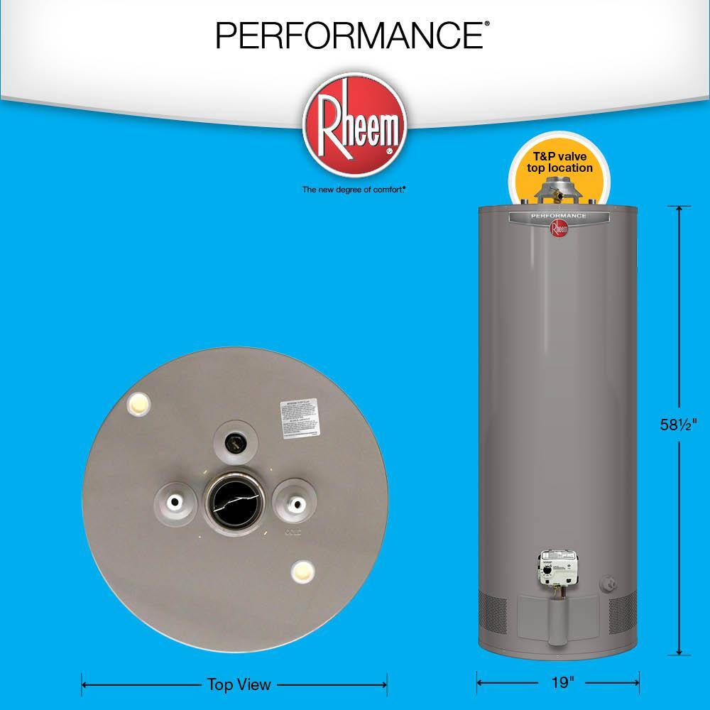 Rheem Performance 40 Gal. Tall 6-Year 38000 BTU Ultra Low NOx (ULN) Natural Gas Tank Water Heater with Top T and P Valve XG40T06TN38U1