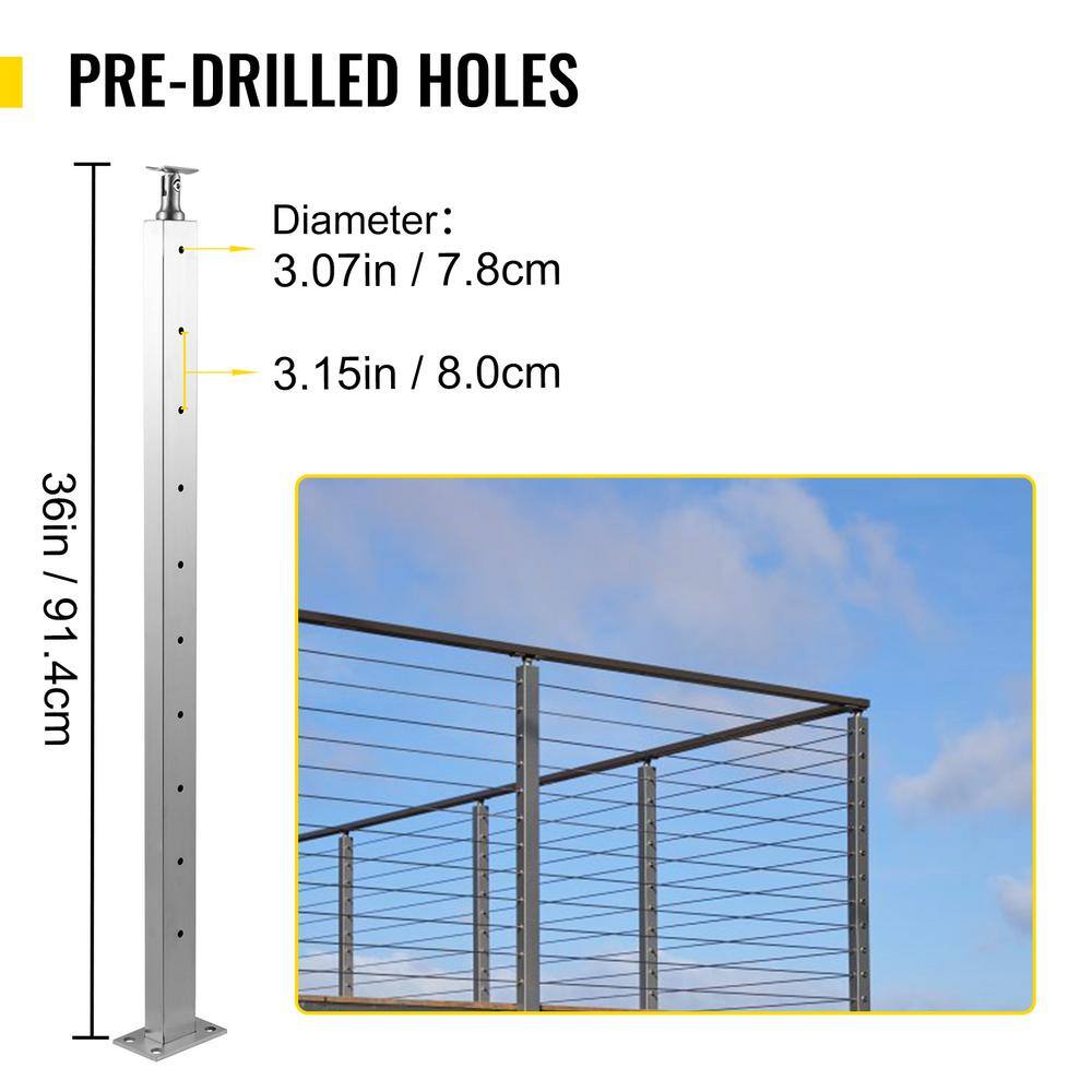 VEVOR Stainless Steel Stair Rails 36 in. x 0.98 in. x 1.97 in. Indoor Rail w Mounting Bracket Cable Railing Post for Balcony LGZYY91.42.551C3JV0