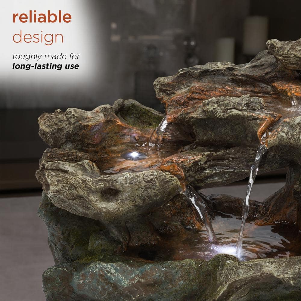 Alpine Corporation 10 in. Tall Tabletop 3-Tier Waterfall Rock Fountain with LED Lights WIN1334