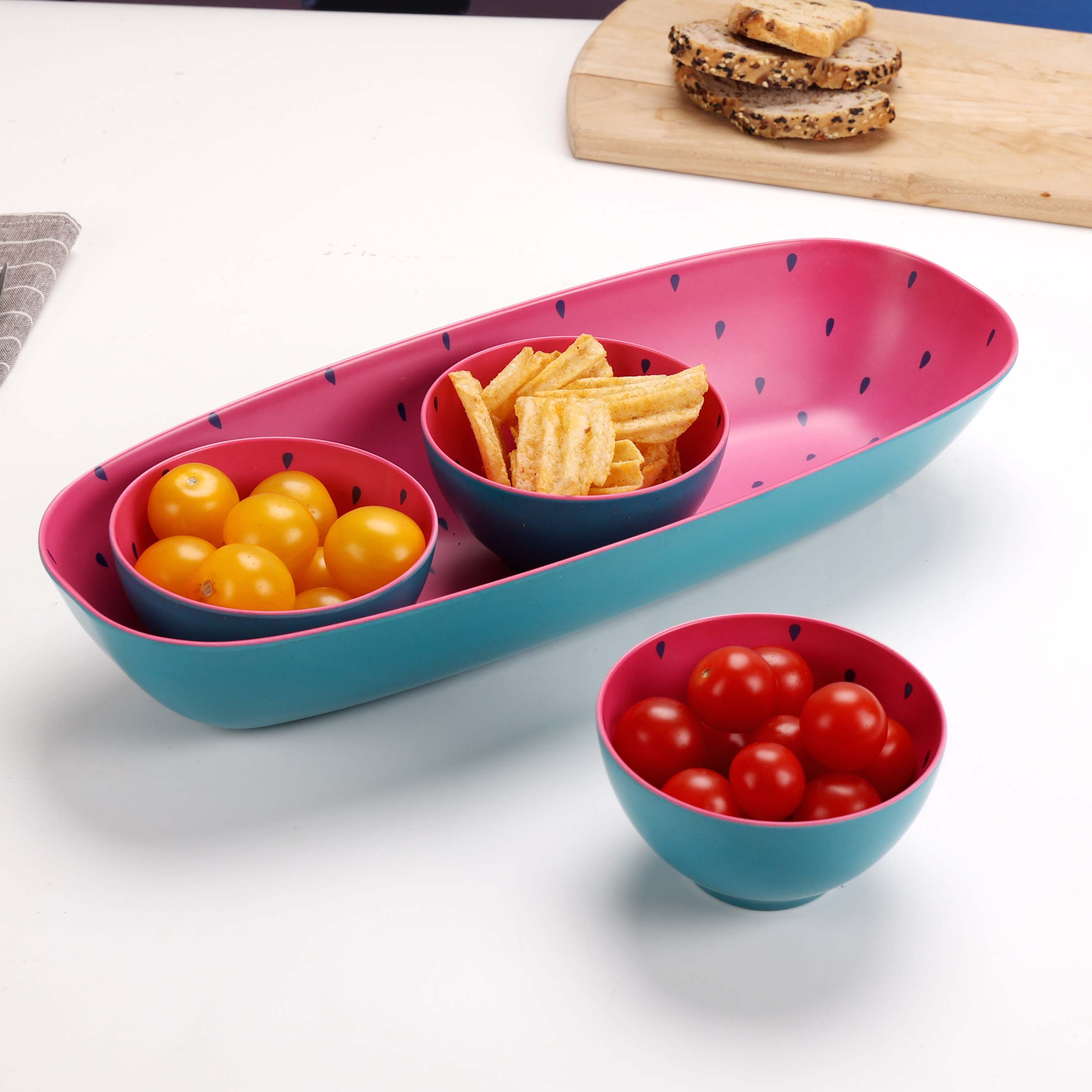 Mainstays Eco-Friendly Bamboo Melamine Condiment Serveware Bowl Set， Watermelon