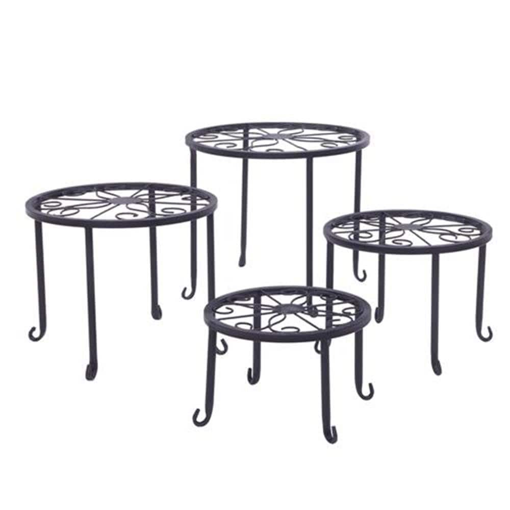 Winado Plant Stand 10 in. Black 10 in. H Round Pattern Metal Indoor Plant Stand 4-Tiers 302994561025