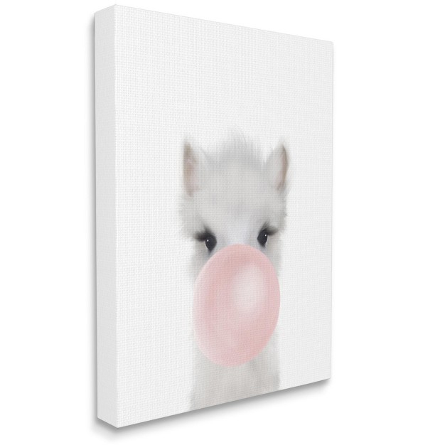 Stupell Industries Baby Woodland Alpaca With Pink Bubble Gum Gallery Wrapped Canvas Wall Art 16 X 20