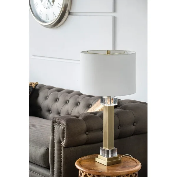 Squat Cylinder Table Lamp with White Rounded Drum Shade