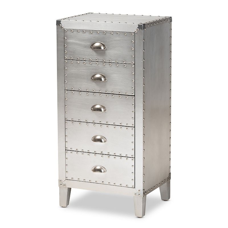 Baxton Studio Carel Silver 5-Drawer Storage Cabinet