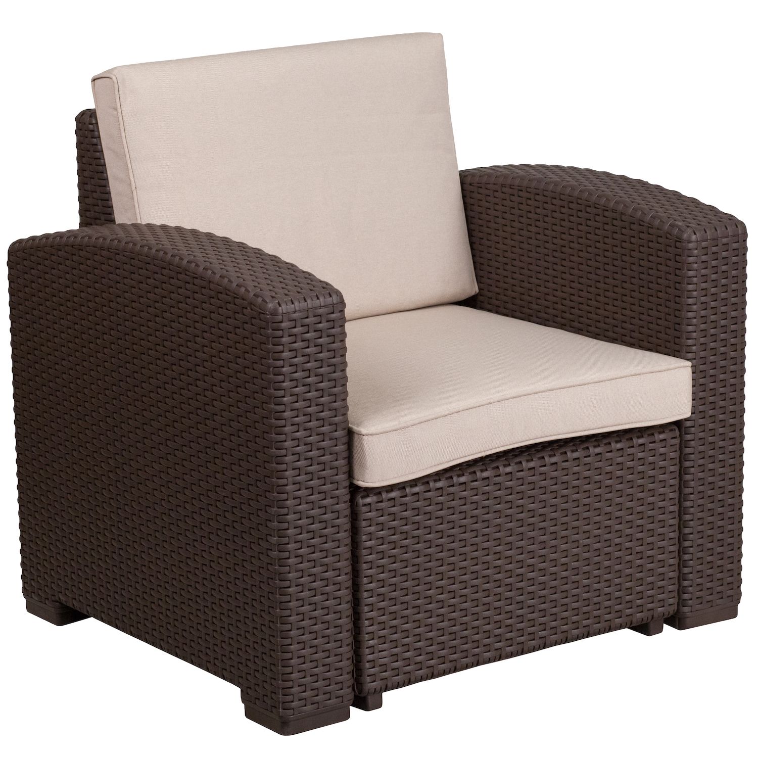 Flash Furniture Faux Rattan Outdoor Chair， Couch， and Coffee Table 4-piece Set