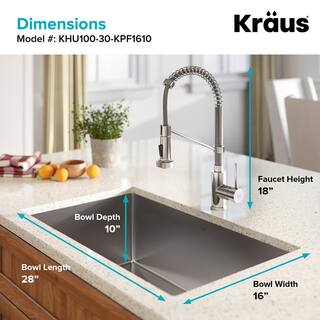 KRAUS Standart PRO All-in-One Undermount Stainless Steel 30 in. Single Bowl Kitchen Sink with Faucet in Stainless Steel KHU100-30-1610-53SS