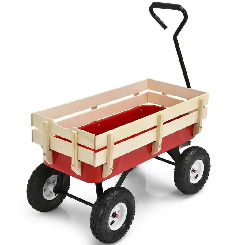 Outdoor Heavy Duty Garden Cart Wagon with Wood Railing